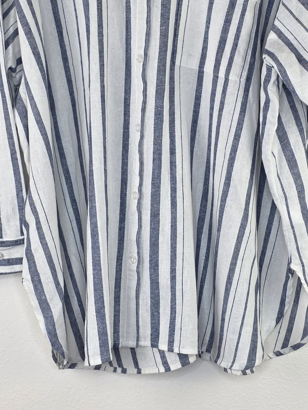 Nine West Jeans Linen Blend Blue & White Stripe Button Down Shirt Size 1X